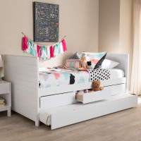 Baxton Studio MG8006-White-Twin Linna Modern and Contemporary White-Finished Daybed with Trundle
